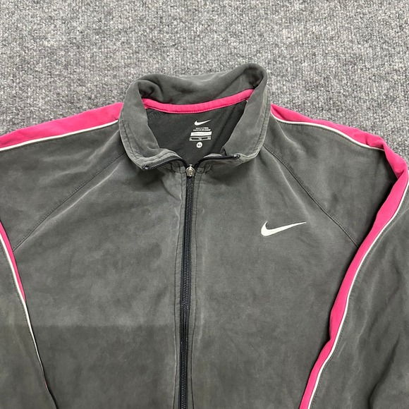 Nike Jackets & Blazers - Nike Track Jacket Womens Size XL Grey Pink Stripe Full Zip Velour Soft Athletic